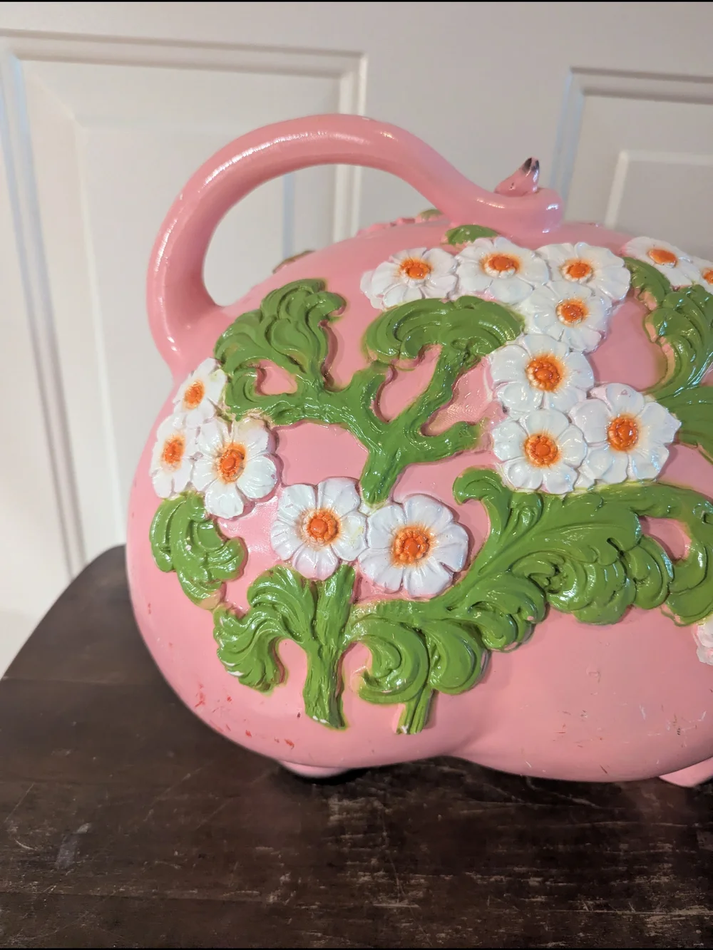 Vintage 1976 Pink Floral Ceramic Pig Piggy Bank - Picture 10 of 16